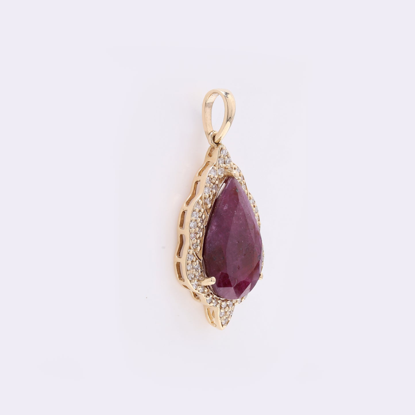 3.98 Ct Pear Mixed Cut Natural Ruby 14K Gold Pendant