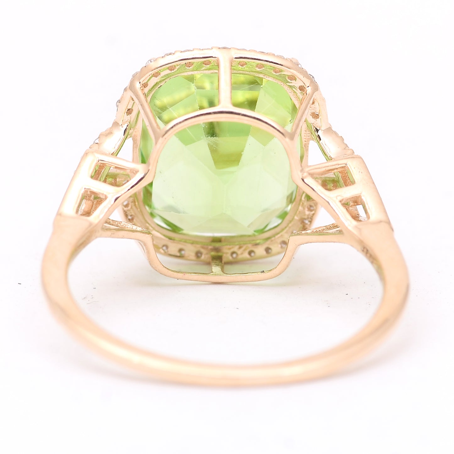 7.91 Ct Cushion Mixed Cut Natural Peridot 14K Gold Ring