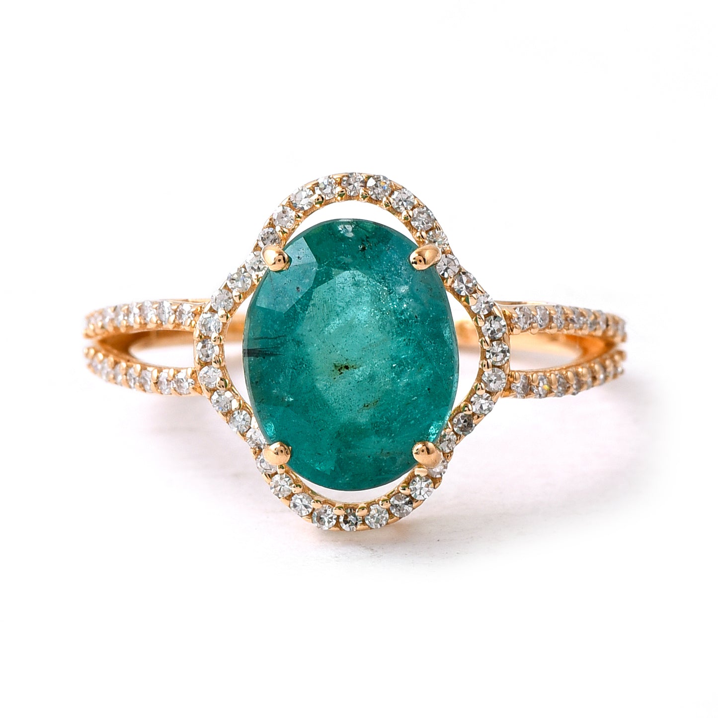 2.89 Ct Oval Mixed Cut Natural Emerald 14K Gold Ring