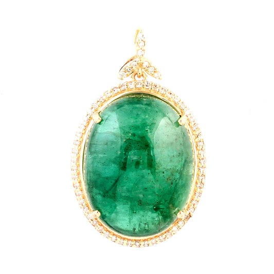 18.47 Ct Oval Cabochon Emerald 14K Gold Pendant