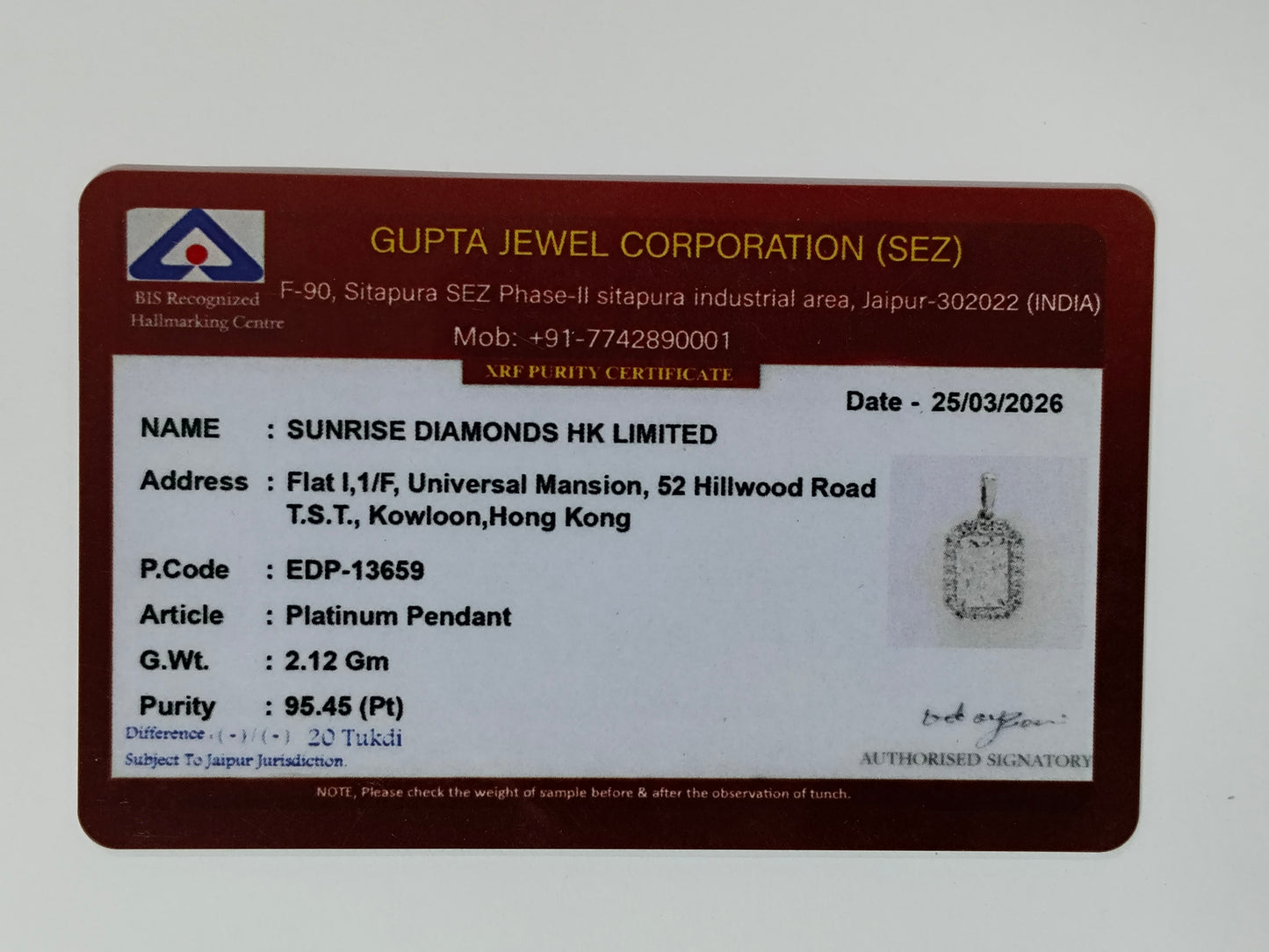 2.28 Ct Cut Cornere Rectangular Modifie Brilliant Lab Grown Diamond 950 Platinum Pendant