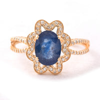 2.16 Ct Oval Mixed Cut Natural Sapphire 14K Gold Ring