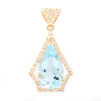 2.17 Ct Pear Mixed Cut Natural Aquamarine 14K Gold Pendant