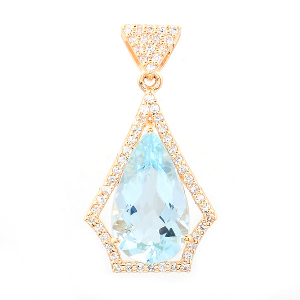 2.17 Ct Pear Mixed Cut Natural Aquamarine 14K Gold Pendant