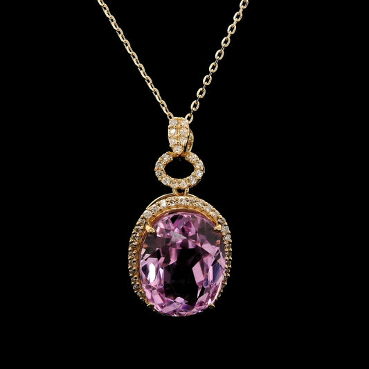 6.71 Ct Oval Kunzite 14K Gold Pendant