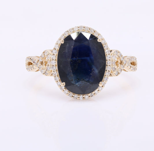 3.94 Ct Oval Mixed Cut Natural Sapphire 14K Gold Ring