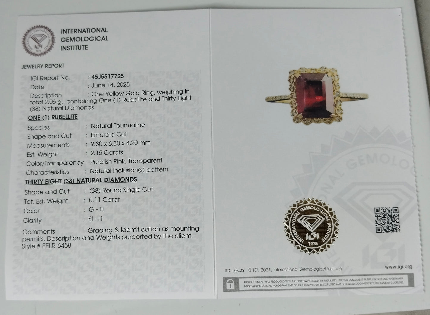 2.26 Ct Emerald Cut Natural Tourmaline 14K Gold Ring