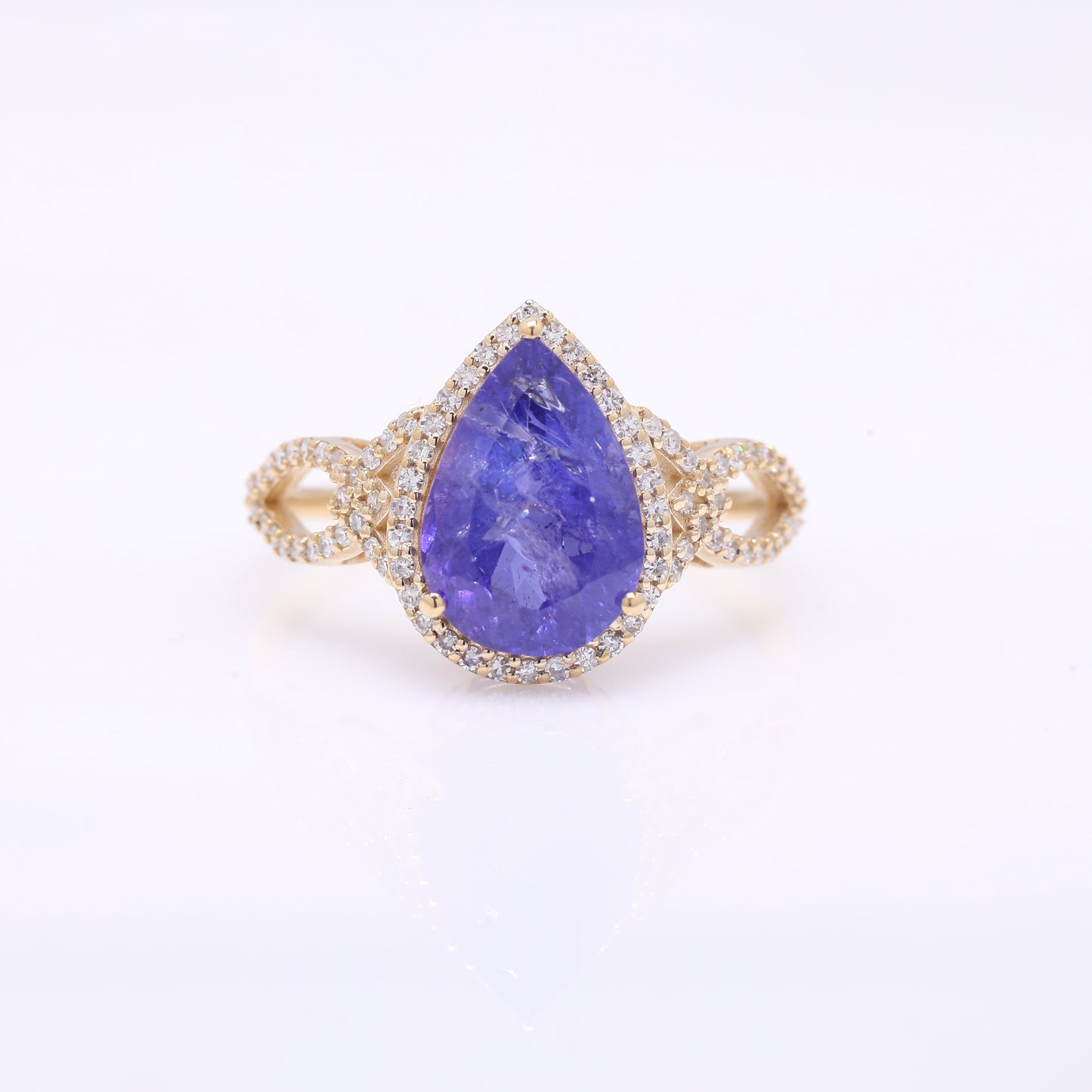 3.29 Ct Pear Mixed Cut Natural Tanzanite 14K Gold Ring