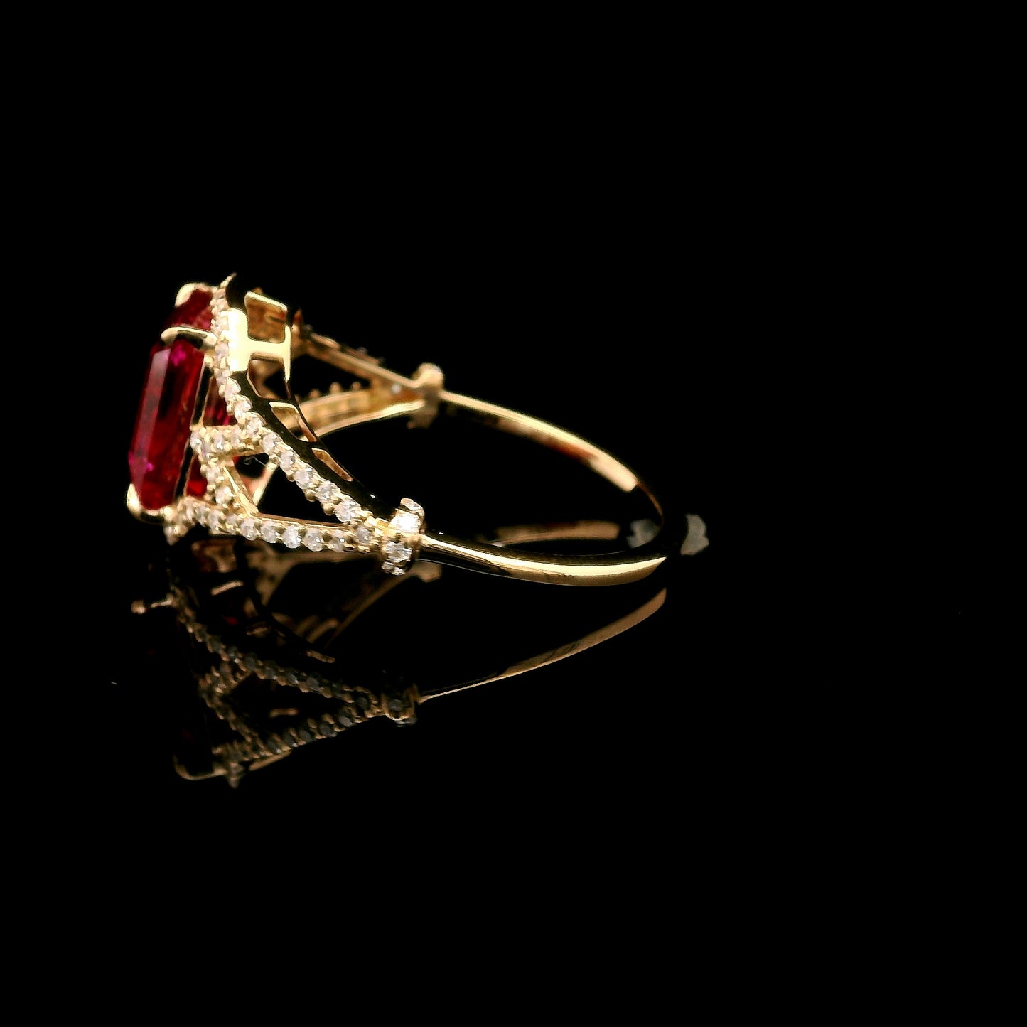 3.79 Ct Emerald Cut Lab Grown Ruby 14K Gold Ring