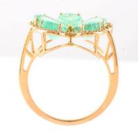 3.84 Ct Pear Mixed Cut Natural Emerald 14K Gold Ring