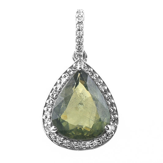 2.74 Ct Pear Mixed Cut Natural Green Sapphire 950 Platinum Pendant