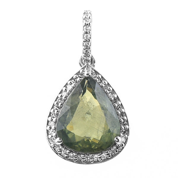2.74 Ct Pear Mixed Cut Natural Green Sapphire 950 Platinum Pendant
