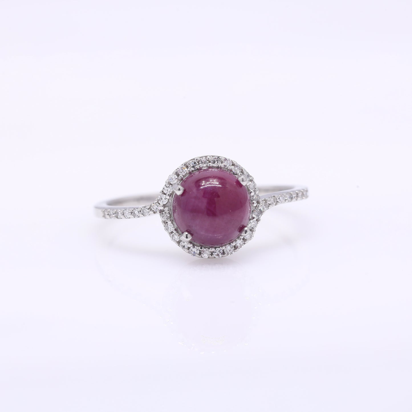 2.12 Ct Round Cabochon Cut Natural Ruby 950 Platinum Ring