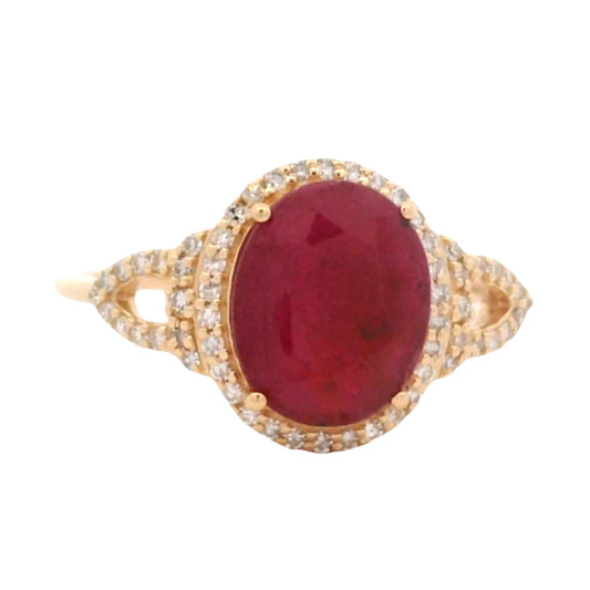 2.57 Ct Oval Mixed Cut Natural Corundum Ruby 14K Gold Ring