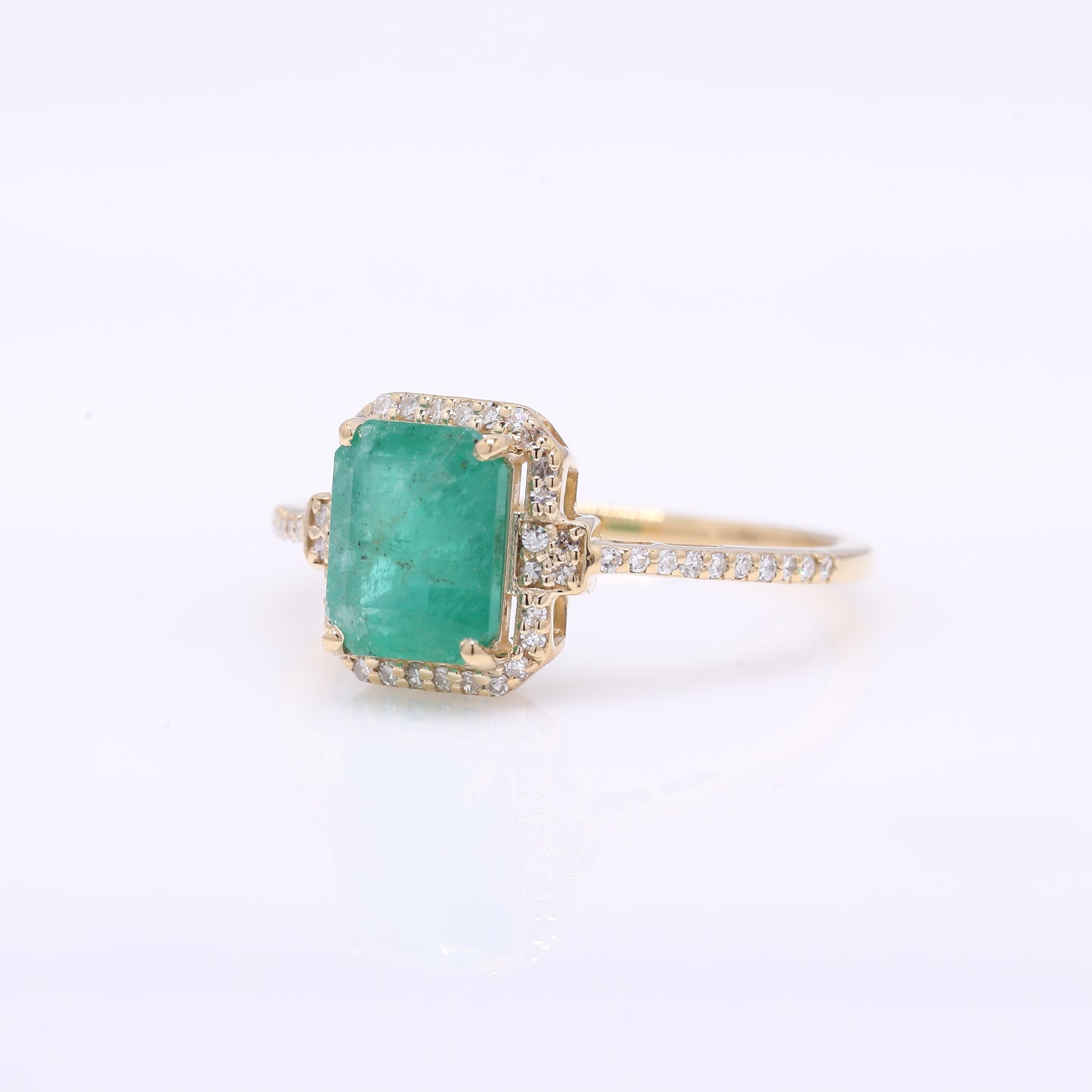 1.96 Ct Octagon Step Cut Natural Emerald 14K Gold Ring
