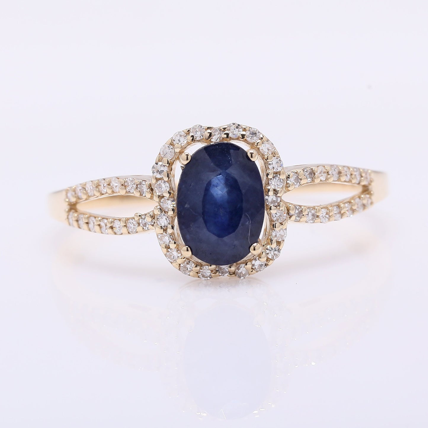 1.33 Ct Oval Mixed Cut Natural Sapphire 14K Gold Ring