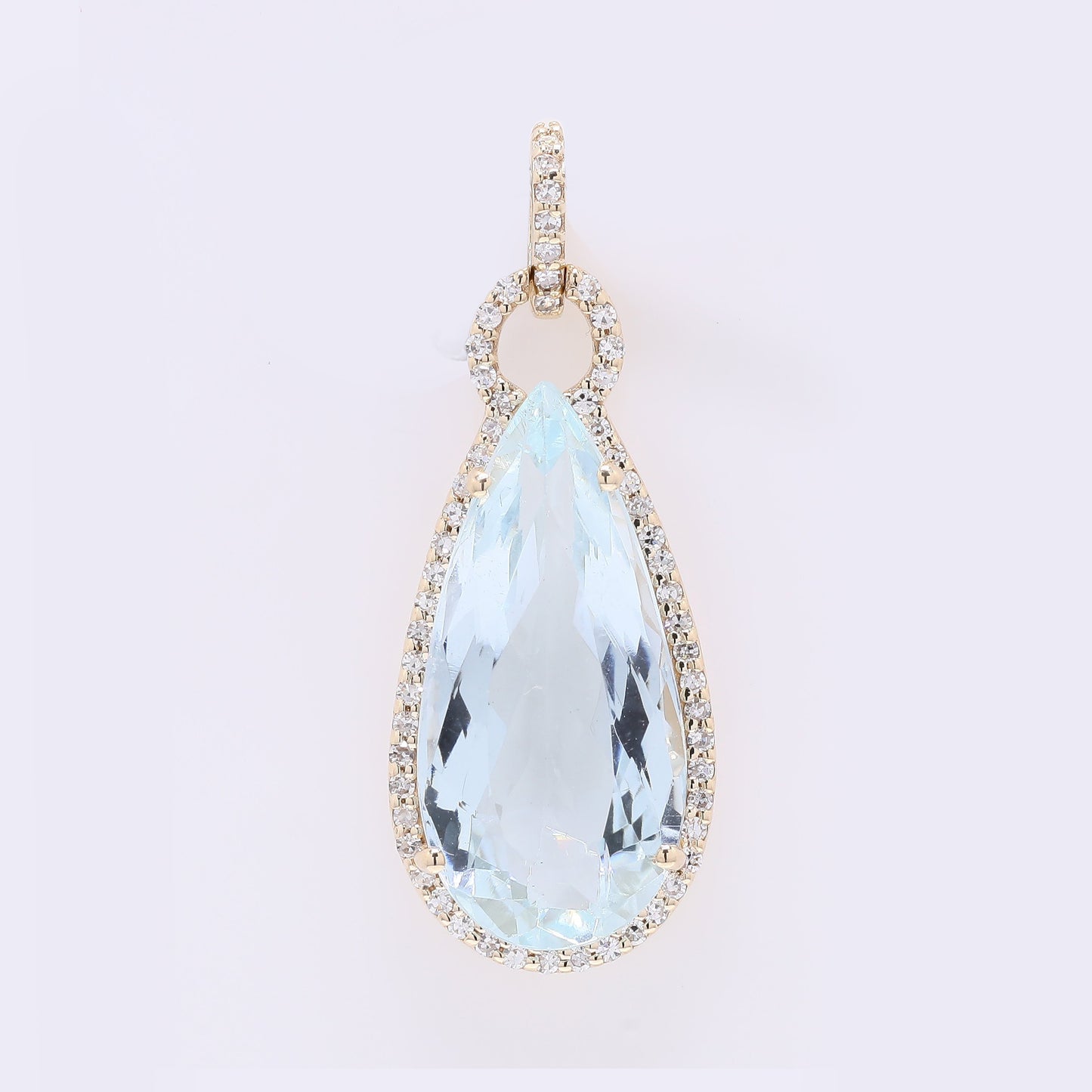 6.20 Ct Pear Mixed Cut Natural Aquamarine 14K Gold Pendant