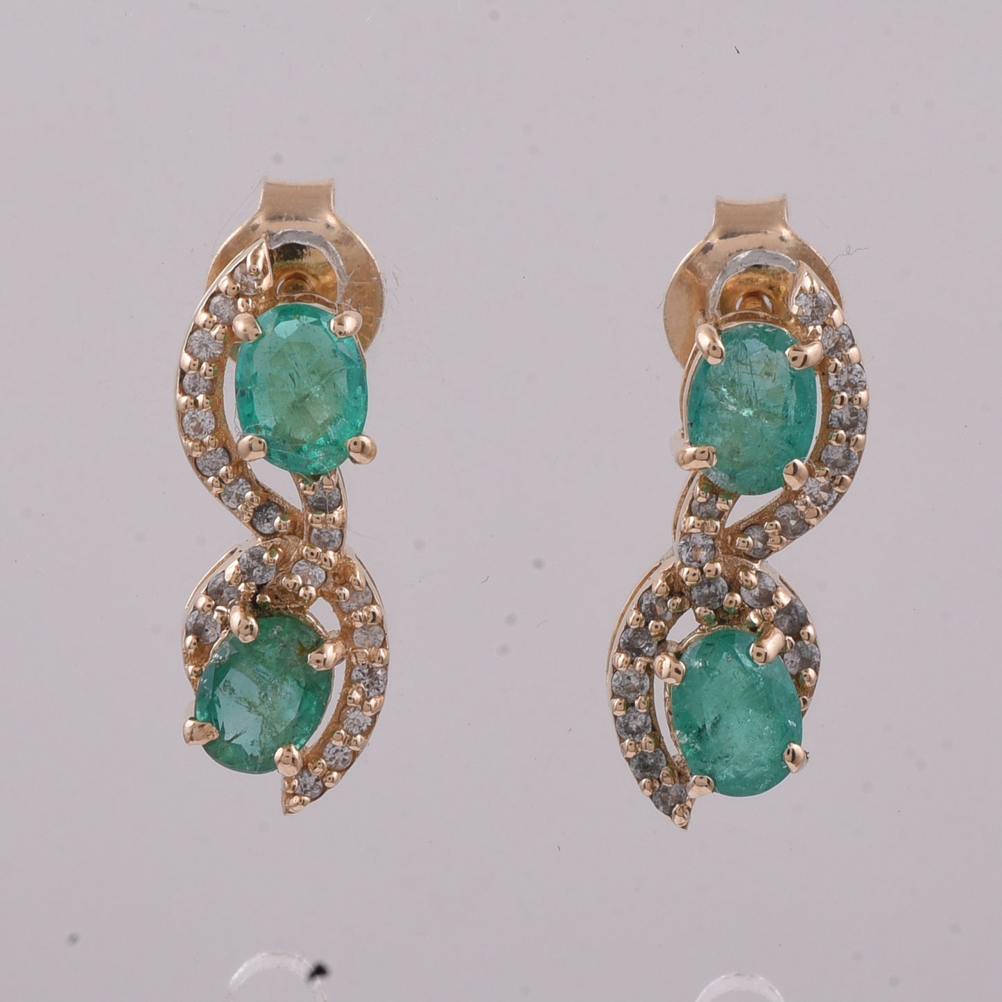 1.07 Ct Oval Natural Emerald 14K Gold Earrings