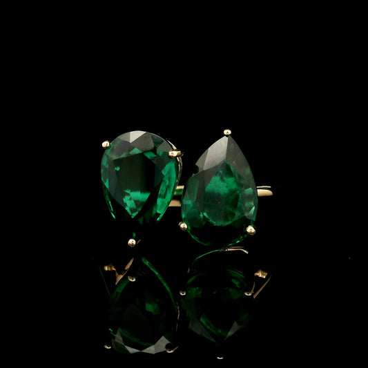 6.20 Ct Pear Mixed Cut Lab Grown Emerald 14K Gold Ring