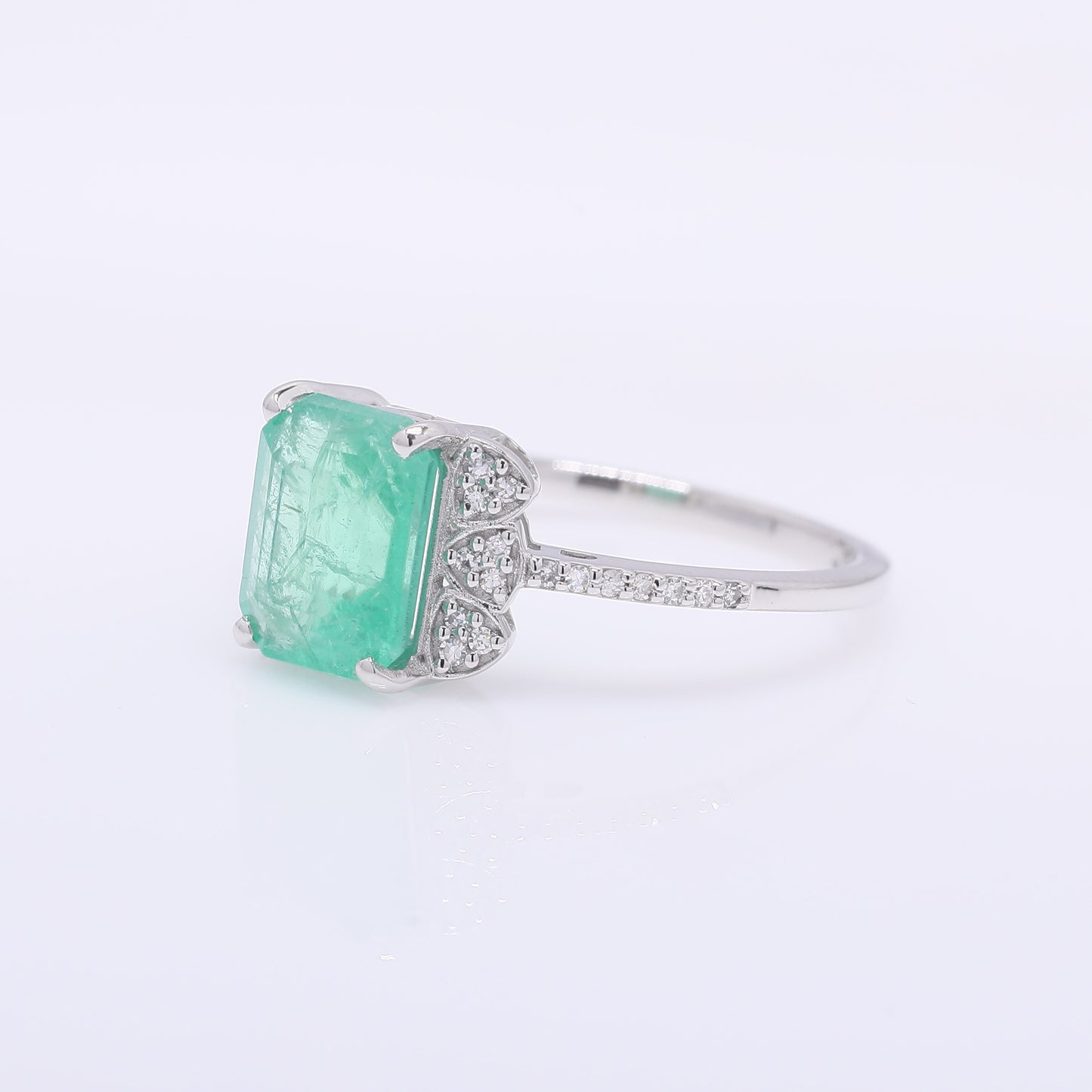 2.12 Ct Octagon Step Cut Natural Emerald 950 Platinum Ring
