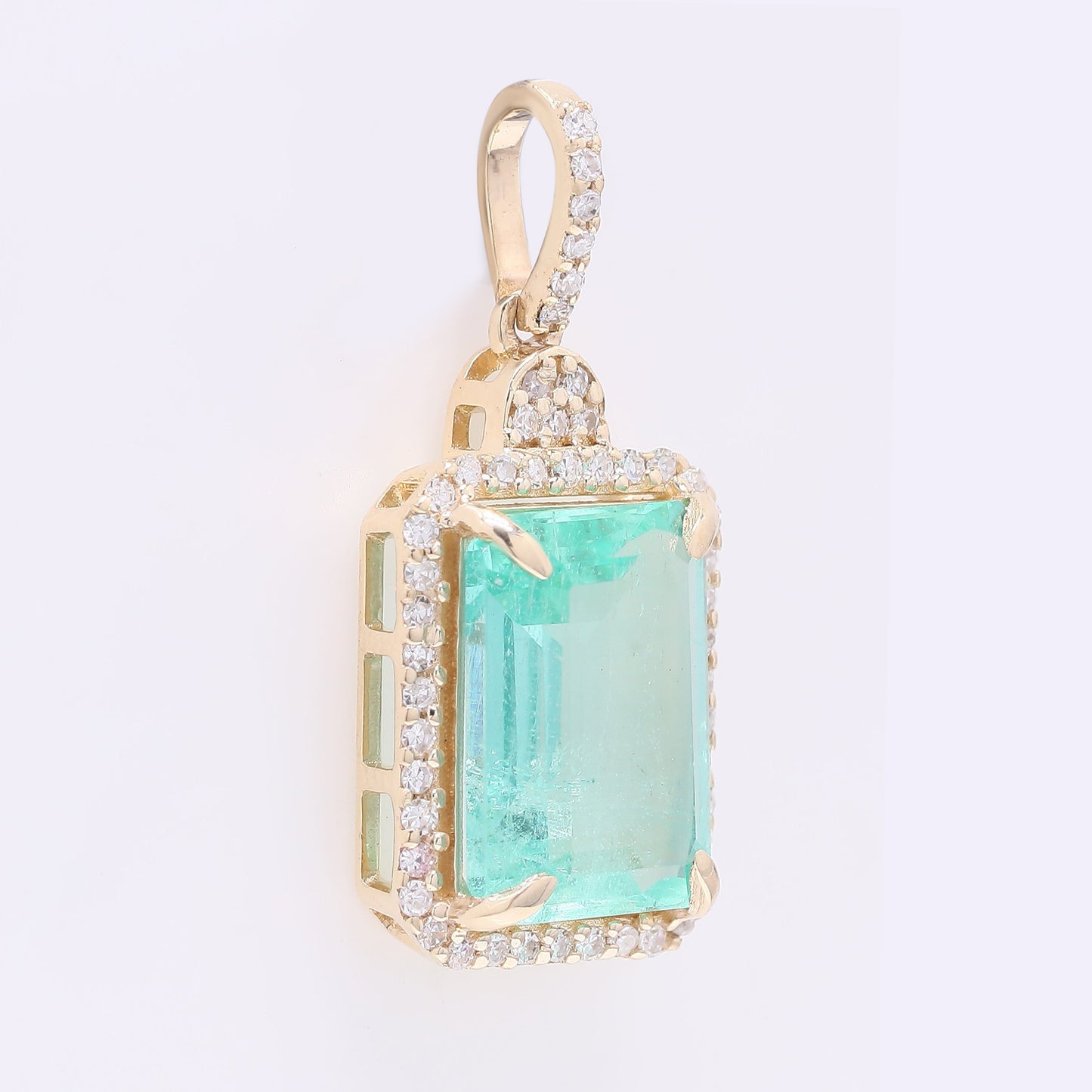 2.92 Ct Octagon Step Cut Natural Emerald 14K Gold Pendant