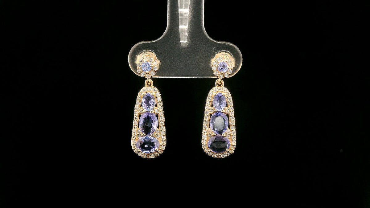 1.87 Ct Oval Tanzanite 14K Gold Earrings