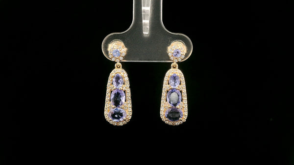1.87 Ct Oval Tanzanite 14K Gold Earrings