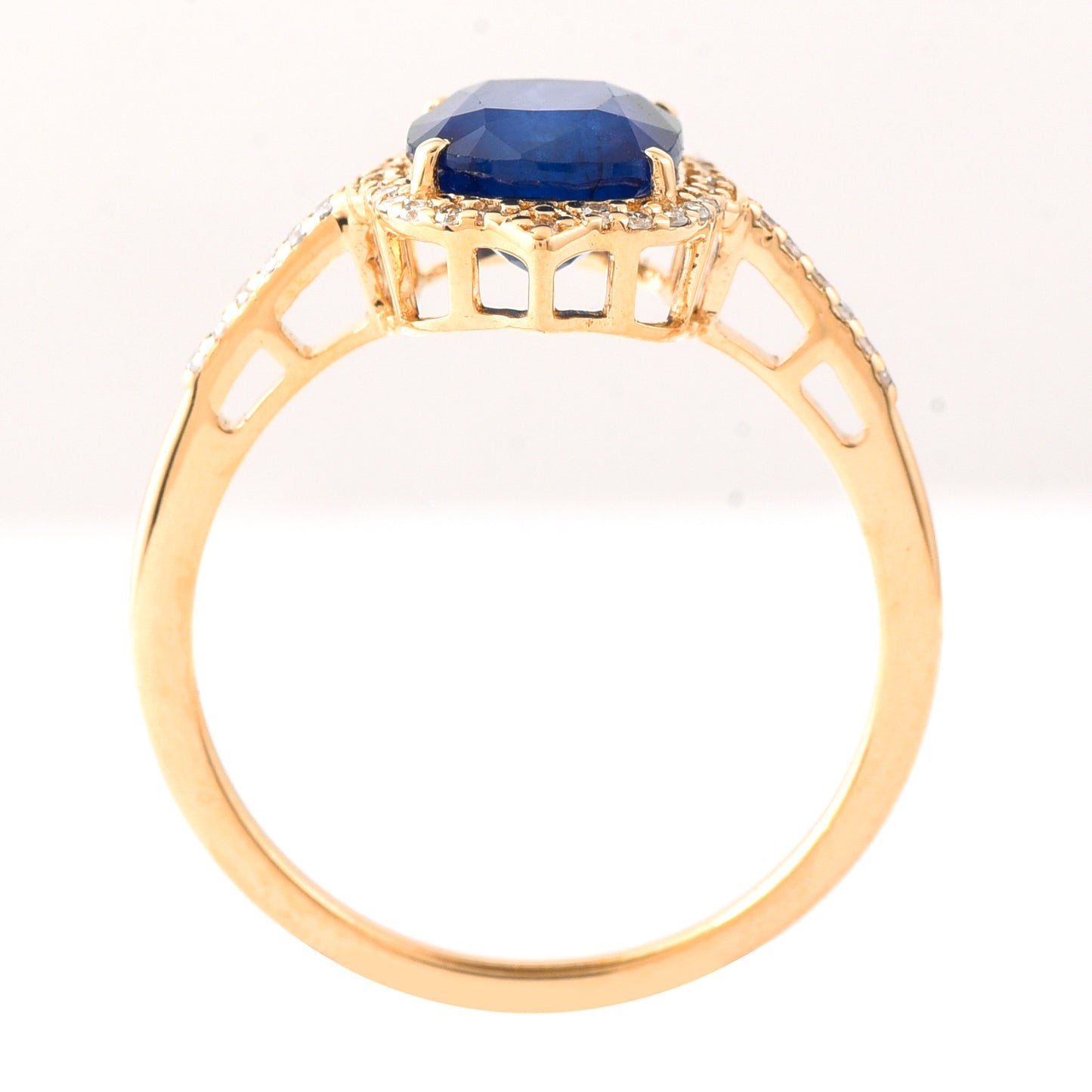 2.45 Ct Cushion Mixed Cut Natural Sapphire 14K Gold Ring