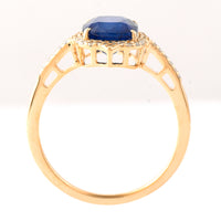 2.45 Ct Cushion Mixed Cut Natural Sapphire 14K Gold Ring