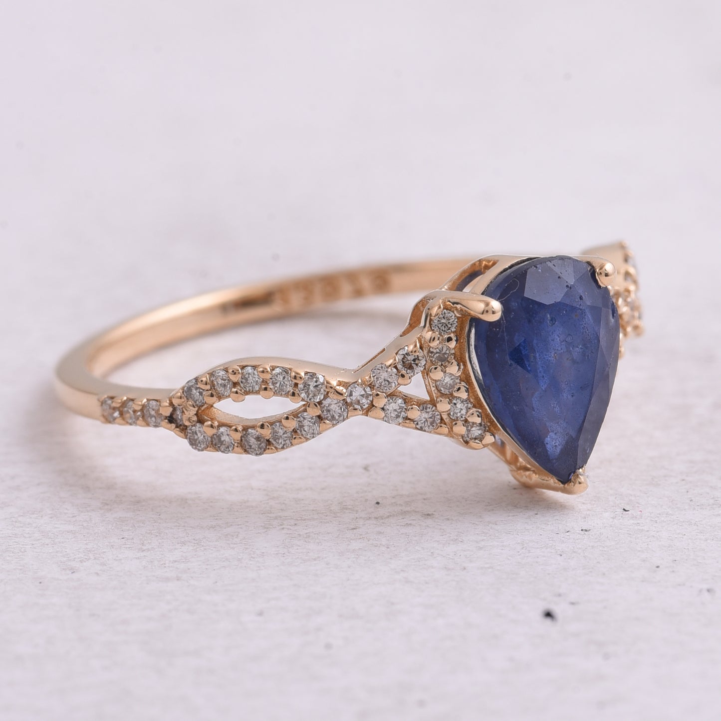 1.43 Ct Pear Mixed Cut Natural Sapphire 14K Gold Ring