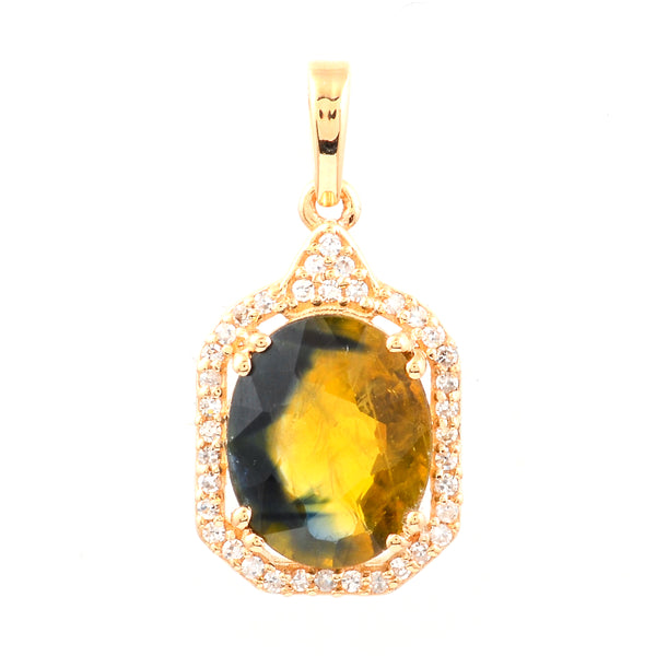 3.22 Ct Oval Mixed Cut Natural Bi Coloured Sapphire 14K Gold Pendant