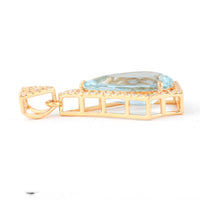2.17 Ct Pear Mixed Cut Natural Aquamarine 14K Gold Pendant