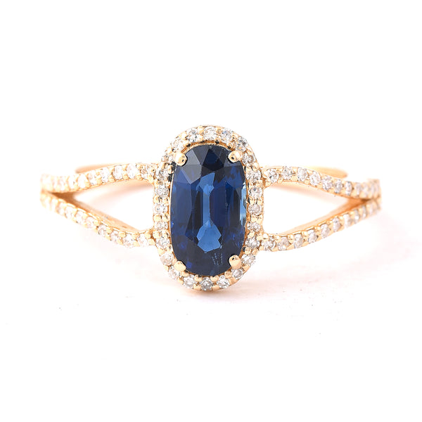 1.35 Ct Oval Mixed Cut Natural Sapphire 14K Gold Ring