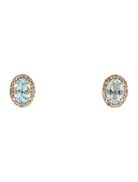 14K Aquamarine & Diamond Stud Earrings