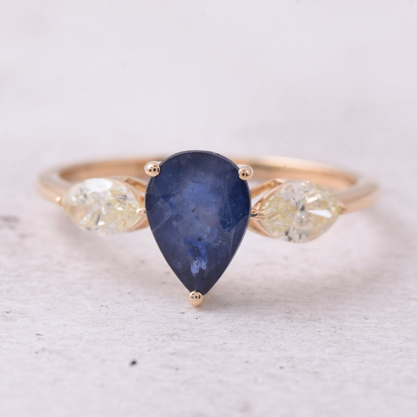 2.16 Ct Pear Natural Sapphire 14K Gold Ring