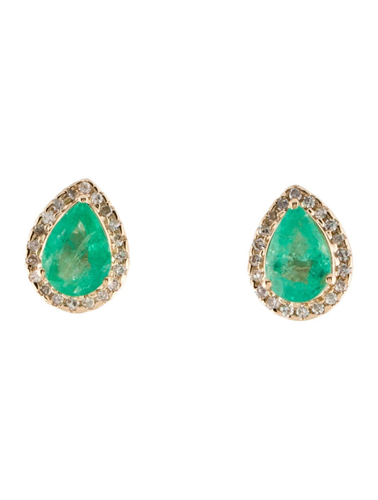 14K Emerald & Diamond Stud Earrings