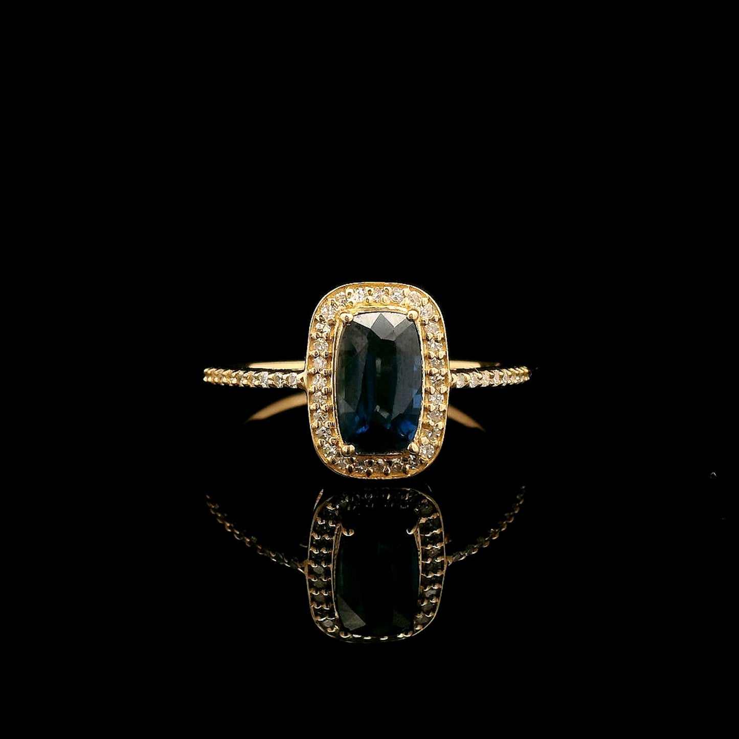 1.58 Ct Cushion Mixed Cut Natural Sapphire 14K Gold Ring