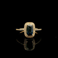 1.58 Ct Cushion Mixed Cut Natural Sapphire 14K Gold Ring