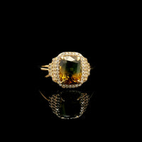2.81 Ct Cushion Mixed Cut Natural Bi-Coloured Sapphire 14K Gold Ring