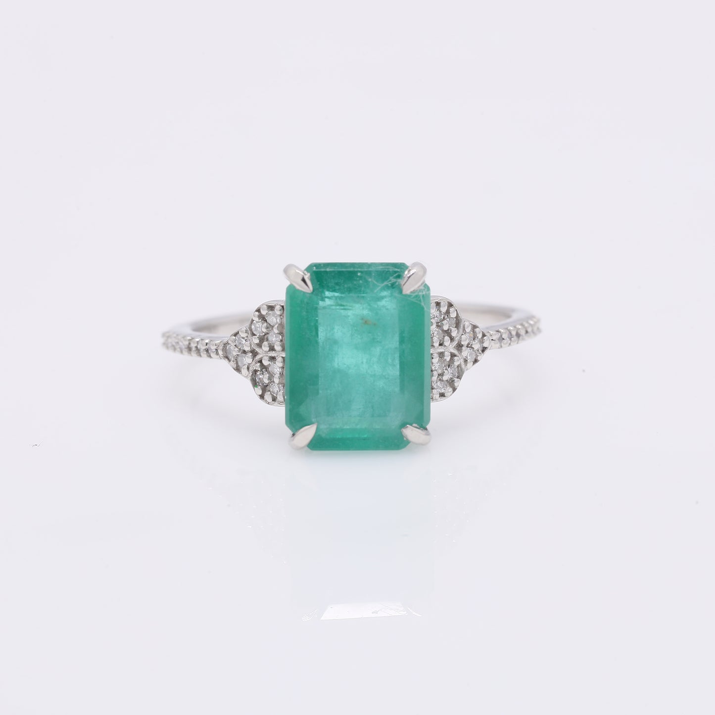 3.11 Ct Octagon Step Cut Natural Emerald 950 Platinum Ring