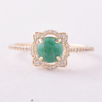 0.93 Ct Round Emerald 9K Gold Ring