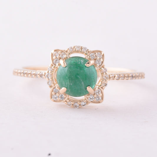 0.93 Ct Round Emerald 9K Gold Ring