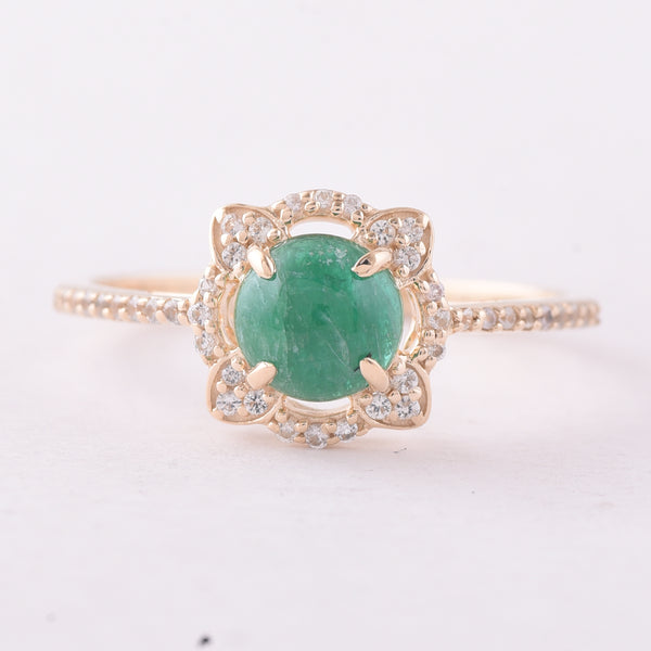0.93 Ct Round Emerald 9K Gold Ring