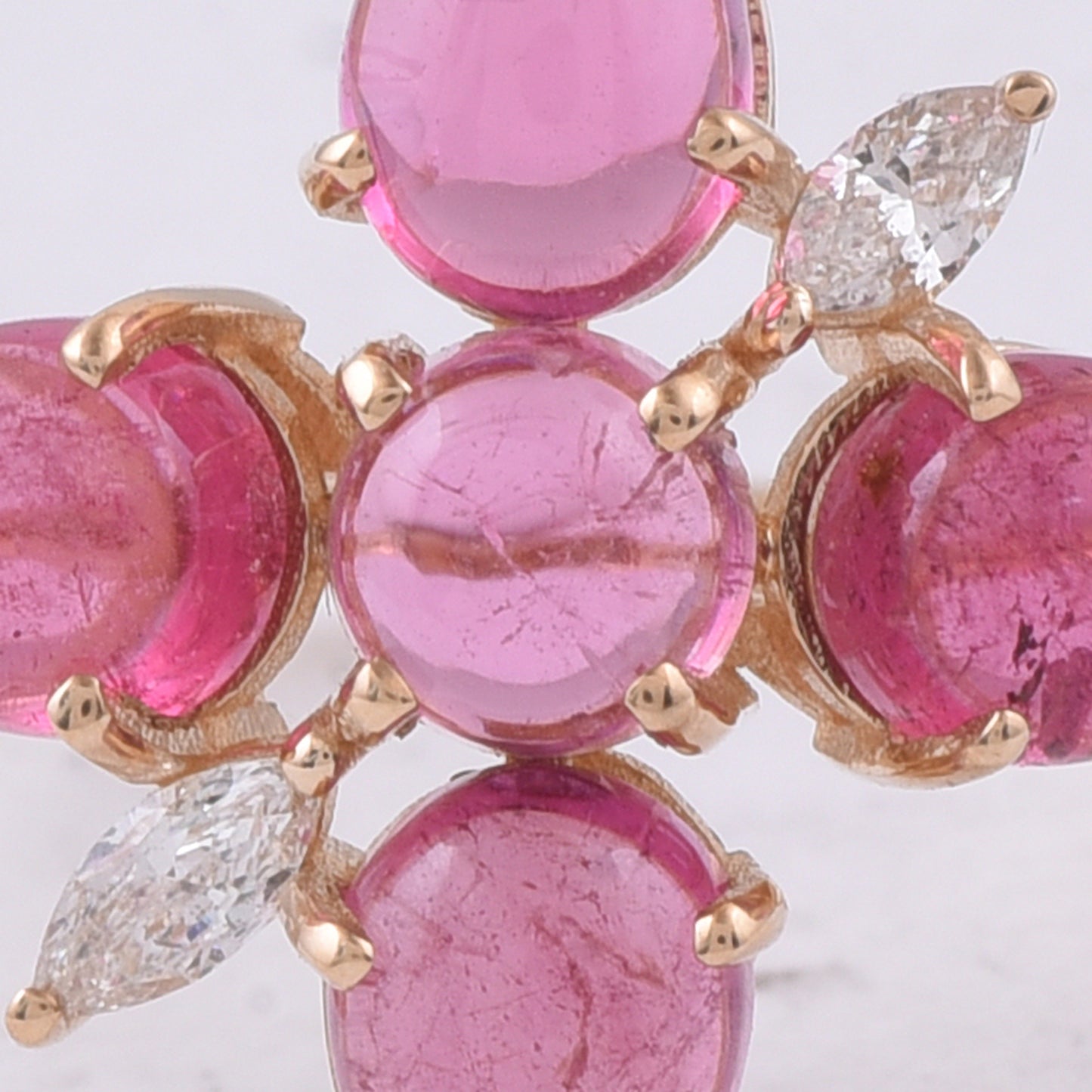 2.88 Ct Round Cabochon Cut, Pear Cabochon Cut Natural Pink Tourmaline 14K Gold Ring