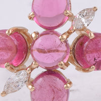 2.88 Ct Round Cabochon Cut, Pear Cabochon Cut Natural Pink Tourmaline 14K Gold Ring