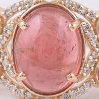 4.22 Ct Oval Cabochon Cut, Round Cabochon Cut Natural Pink Tourmaline 14K Gold Ring