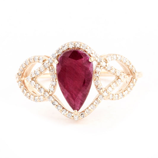 1.81 Ct Pear Mixed Cut Natural Corundum Ruby 14K Gold Ring