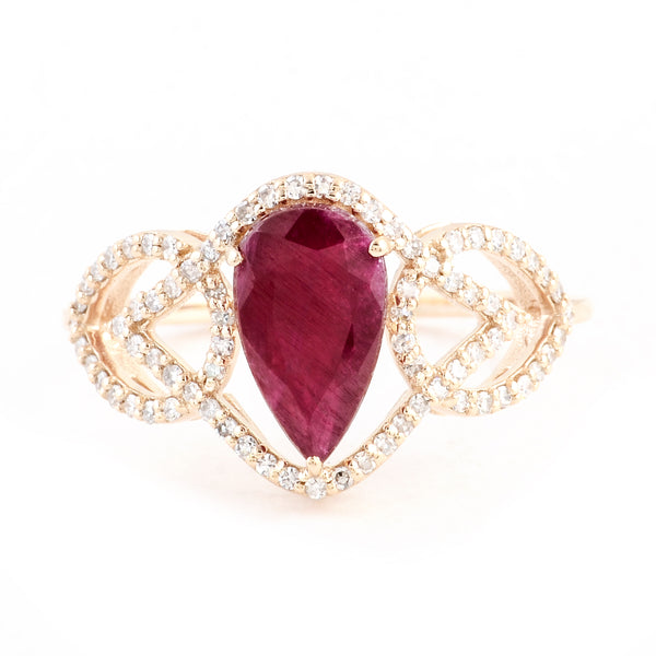 1.81 Ct Pear Mixed Cut Natural Corundum Ruby 14K Gold Ring