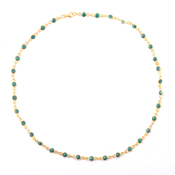 15.68 Ct Round Dyed Emerald 925 Sterling Silver Necklace