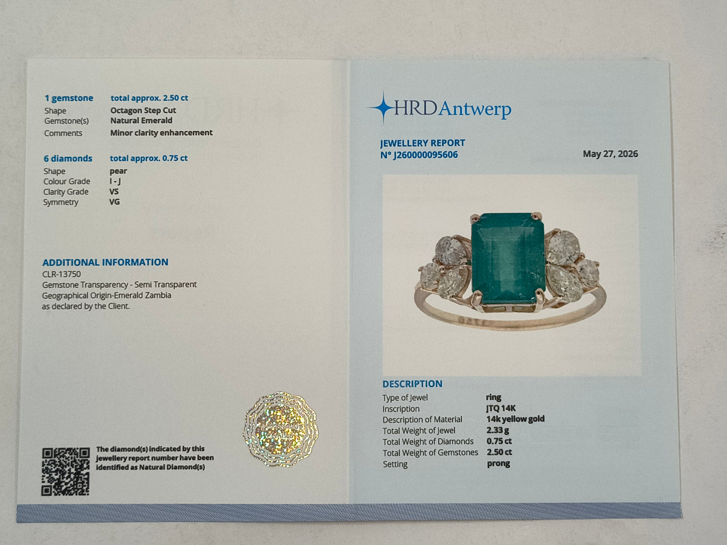 3.25 Ct Octagon Step Cut Natural Emerald 14K Gold Ring